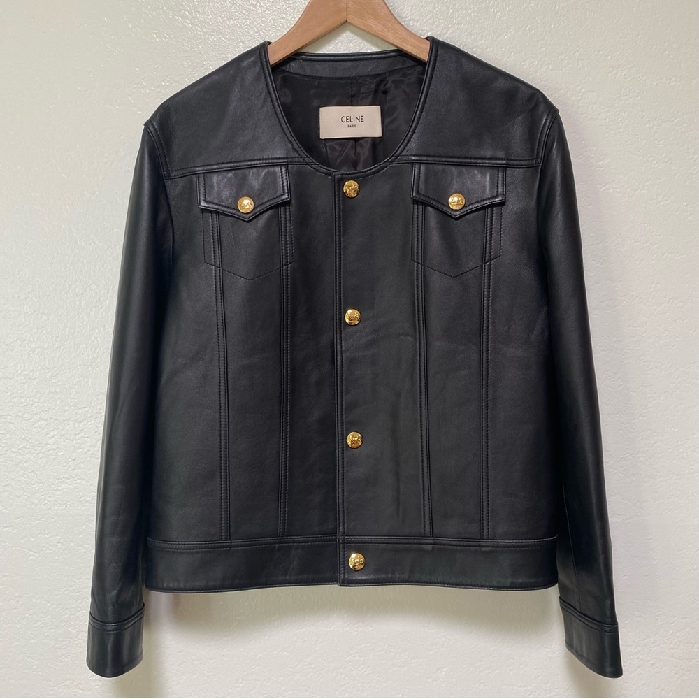 Celine Lambskin Leather Chasseur Jacket Women’s 10 Black